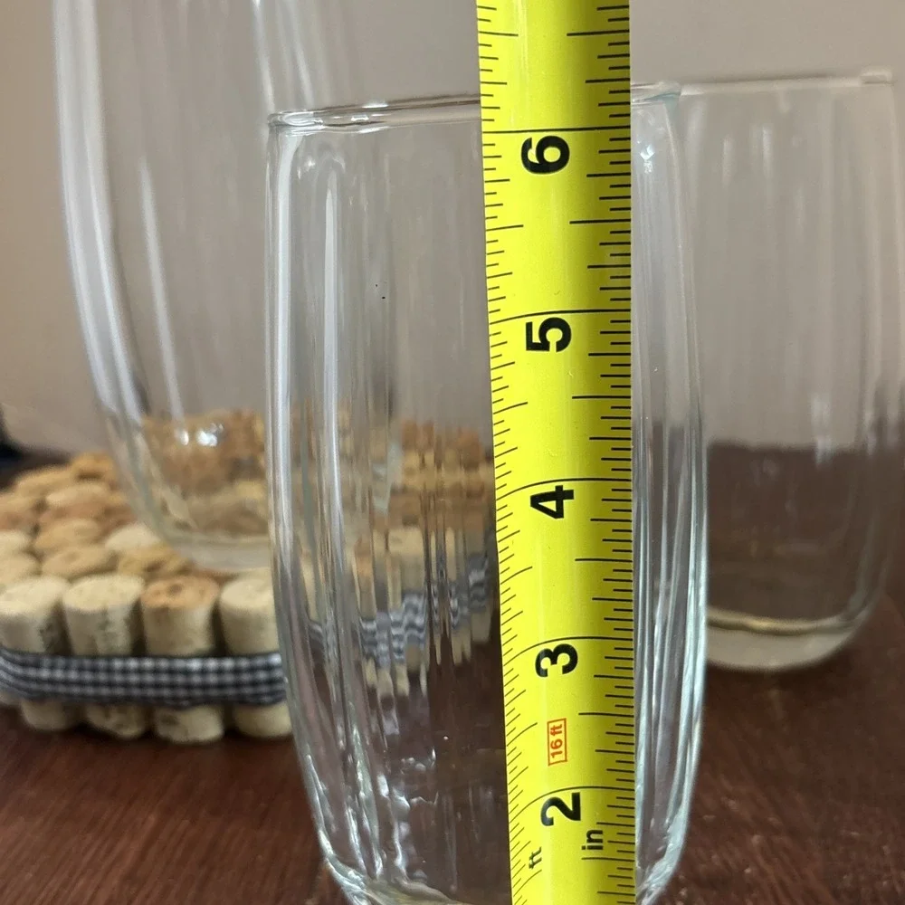 Vintage MCM 20oz Libbey Crisa Clear Glass Ribbed Tumbler Glasses Set Of 4‎